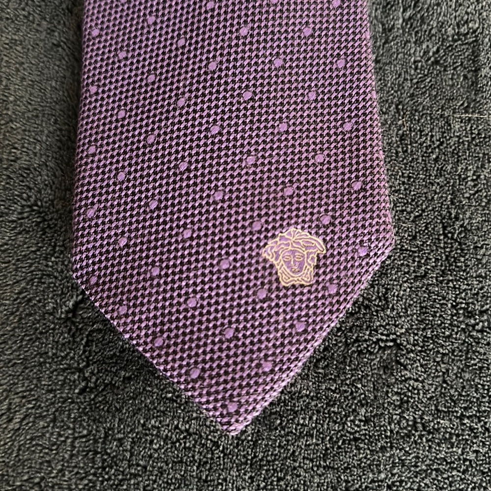 Versace Men’s Tie - Purple - 100% Silk - Made in Italy